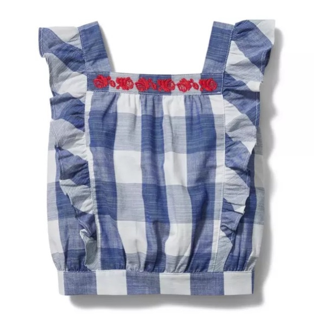 Janie and Jack Girls Embroidered Floral Gingham Top